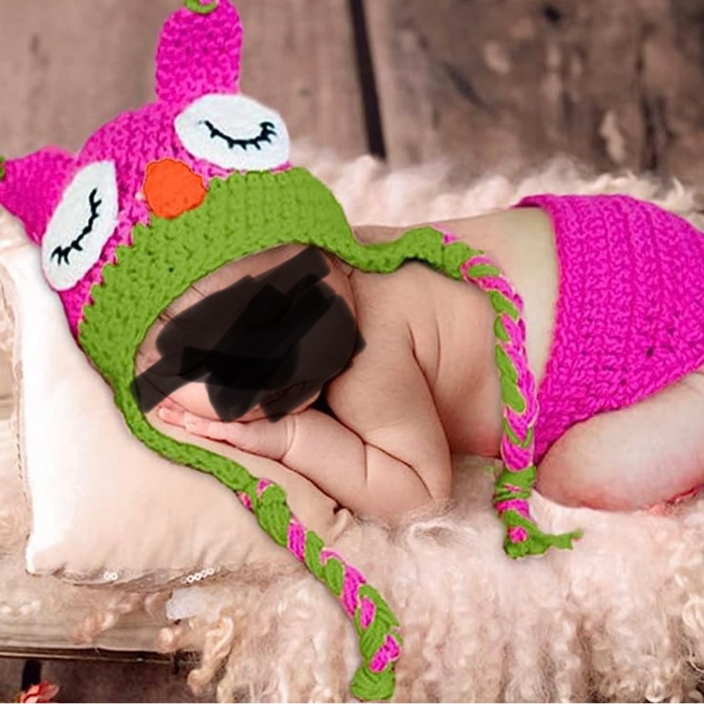 Adorable Baby Hand Crocheted Pink Owl Photo Shoot Costume for Newborn or Infant